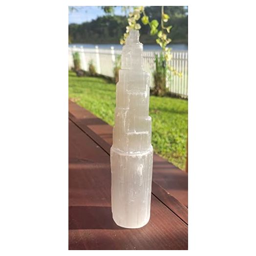 PACHAMAMA ESSENTIALS Large Selenite Tower 8" Tall Skyscraper Healing Crystal Stone Reiki Meditation Energy Protection