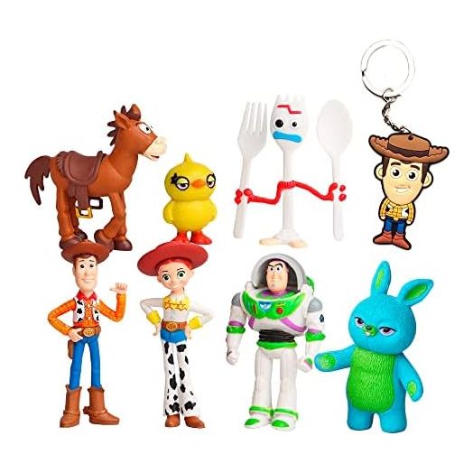Toy Story Toys – Set of 7 Action Figures with Woody, Buzz and Jessie – Premium Animated Collection with Keychain Included – Fun Party Supplies for Toddlers – Cake Topper Set for Birthday