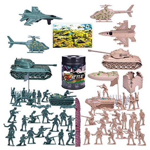FUN LITTLE TOYS 180 PCs Army Men Action Figures Army Toys of WW 2, Military Figures Set with a Map, Toy Tanks, Planes, Flags, Soldier Figures, Fences & Accessories