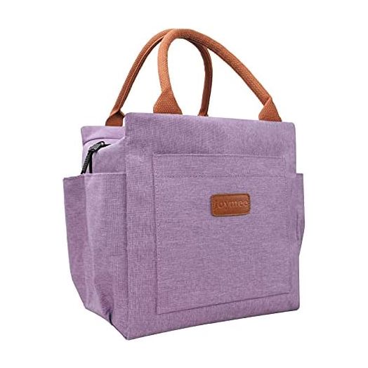 Joymee Lunch Bag Women Insulated Lunch Box Reusable Durable Leakproof Large Spacious Cooler Tote for Women Men Adult with Bottle Holder and Side Pockets for Work Office Travel Picnic - Purple