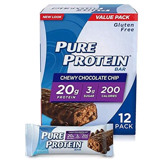 Pure Protein Bars, High Protein, Nutritious Snacks to Support Energy, Low Sugar, Gluten Free, Chewy Chocolate Chip, 1.76 Oz (Pack of 12)