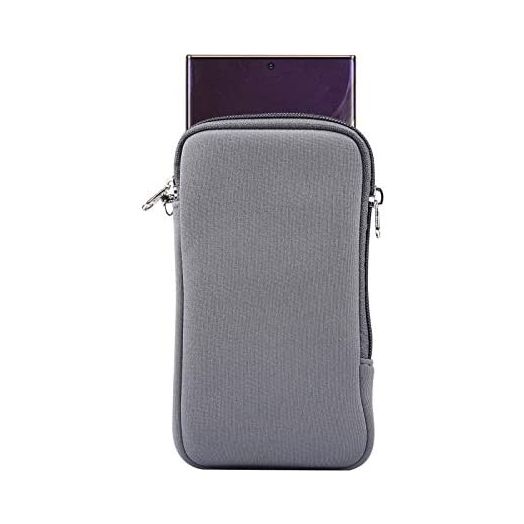 Neoprene Cell Phone Pouch Sleeve Zipper Case w/Neck Lanyard for iPhone 13/13 Pro 12/12 Pro 11 XR, Samsung Galaxy S22 S10 S9 S8 A01 A10e Pixel 4a, LG G6 K30 K31 Phoenix 5 4, Moto E6 Nokia 4.2 (Grey-M)