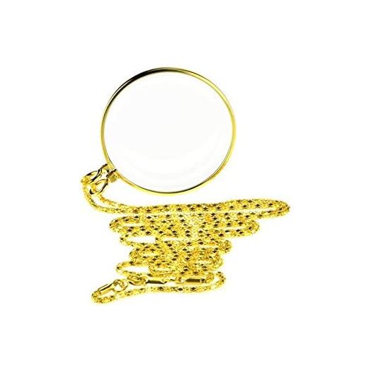 5X Magnifying Glass Pendant 1.6" Glass Lens Dia. and 35" Alloy Necklace (Golden)