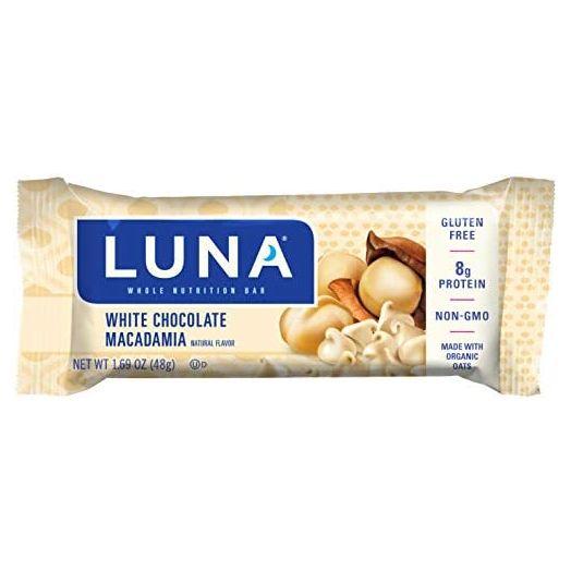 LUNA BAR - Gluten Free Snack Bars - White Chocolate Macadamia Flavor -8g of protein - Non-GMO - Plant-Based Wholesome Snacking - On the Go Snacks (1.69 Ounce Snack Bars, 15 Count)