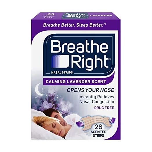 Breathe Right Nasal Strips Calming Lavender Scent Extra Strength Tan Nasal Strips Help Stop Snoring Drug-Free Snoring Solution & Nasal Congestion Relief Caused By Colds & Allergies 26 Count