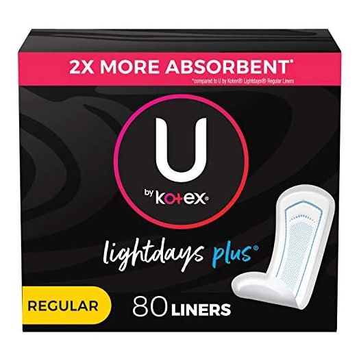 U by Kotex Lightdays Plus Panty Liners, Regular Length, Unscented, 80 Count