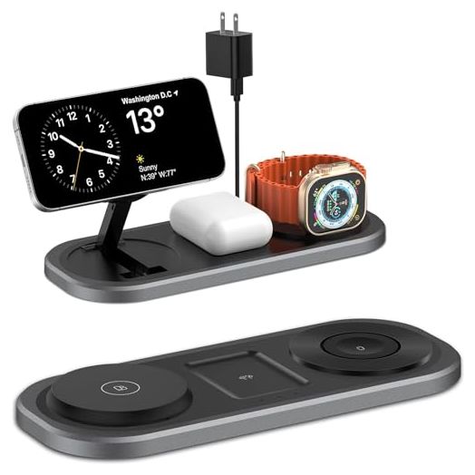3 in 1 Wireless Charger for iPhone, Magnetic Foldable Charging Station for Magsafe for iPhone 15/14/13/12/Pro Max/Pro/Mini/Plus, Apple Watch 9/8/7/SE/6/5/4/3/2/1/Ultra2/Ultra, AirPods pro/2/3 (Black)