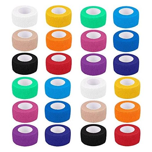 24 Pack Self Adherent Cohesive Wrap Bandages 1 Inches X 5 Yards, First Aid Tape, Elastic Self Adhesive Tape, Athletic, Sports wrap Tape, Bandage Wrap for Sports, Wrist, Ankle (Rainbow Color)