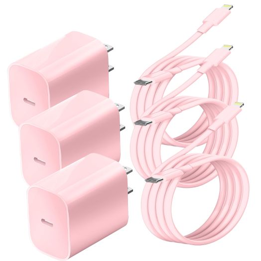 for iPhone Fast Charger, 3Pack for iPhone 14 13 12 11 USB C Power Wall Charger with 6FT Cable, for Lightning Cable Compatible with iPhone 13/XS/X/8Plus/Pad Pink