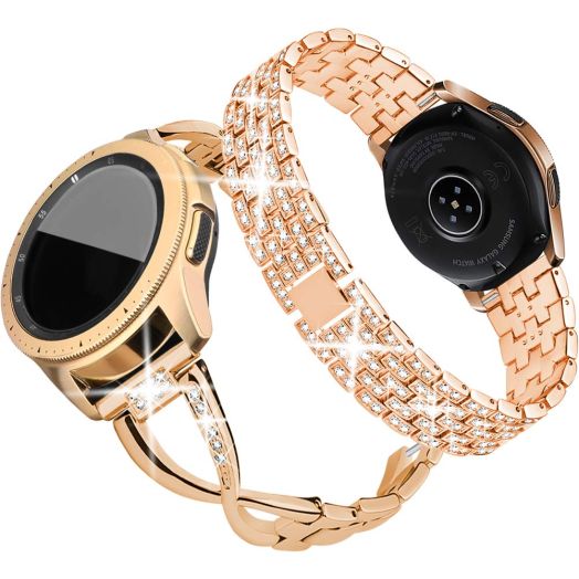 SUPOIX Compatible for Samsung Galaxy watch 6/5/4 40mm 44mm/ Watch 3 41mm/ Watch 42mm/Active 2 Band, 2 Pack 20mm Women Jewelry Bling Metal Replacement Strap (Rose gold)