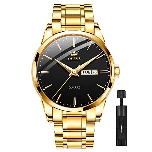 Black Gold Watch for Men,Day and Date Men Watch,Men Gold Tone Watch,Fashion Gold Men Watches,Male Watch,Business Waterproof Men Watch,Luxury Gold Men Watches,Luminous Man Watch,Dress Watch for Men