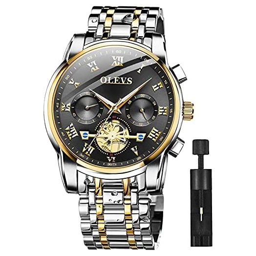OLEVS Men’s Watch Quality Analog Quartz Stainless Steel Waterproof Chronograph Luminous Business Casual Luxury Dress Big Face Wrist Watches