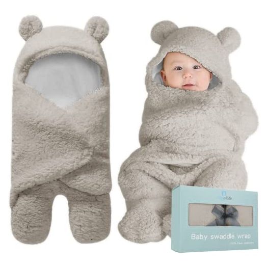 Bluemello Swaddle Blanket | Ultra-Soft Plush Essential for Infants 0-6 Months | Receiving Swaddling Wrap Grey | Ideal Newborn Registry and Toddler Boy Accessories | Perfect Baby Girl Shower Gift