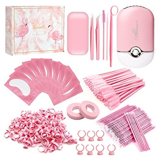267 PCS Eyelash Extension Supplies Lash Extension Kit USB Air Conditioning Blower,Silicone Pad,Under Eye Gel Pads,Mini Makeup Mirror,Tapes,Tweezers,Glue Rings,Eyelash Brushes,Micro Brush Applicators