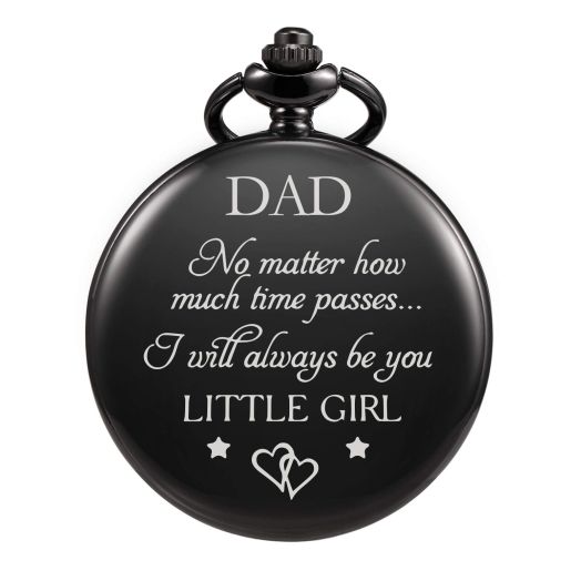 TREEWETO Pocket Watch for Dad from Daughter Engraved -I Will Always be You Little Girl Pocket Watches Child to Dad Birthday for Father (Black)