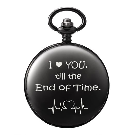 TREEWETO Men's Black Pocket Watch Gifts for Husband Boyfriend Birthday Valentines Day Wedding Anniversary Fathers Day Christmas, Personalized Engraving for Him