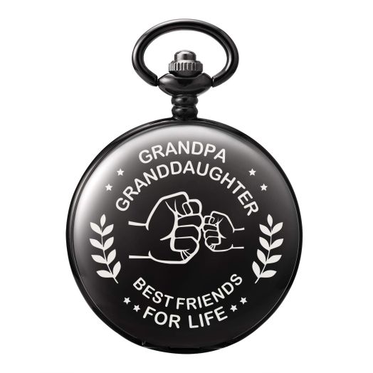 TREEWETO Memory Present to My Grandpa Black Pocket Watch, I Love You to Grandpa Present from Granddaughter Personalized for Fathers Day Birthday Wedding