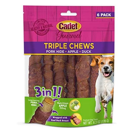 Cadet Gourmet Triple Chews, Protein-Rich Long Lasting Chew Treats for Dogs l All Natural Alternative to Rawhide for Dogs