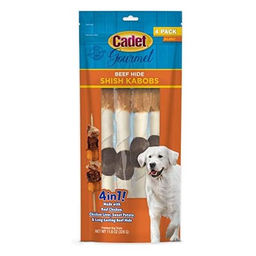 Cadet Premium Gourmet Rawhide Triple-Flavored Shish Kabobs Dog Treats Chicken, Liver & Sweet Potato X-Large