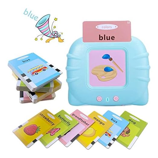 Talking Flash Cards Educational Toys - Talking Flashcards Learning Toys for Toddlers - Montessori Toys Flash Cards for Age 2 3 4 5 6 - Blue