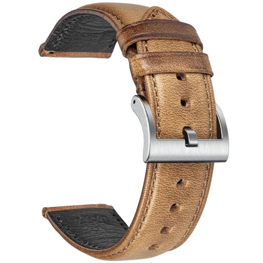 UNICOKA 18mm Leather Watch Band Quick Release Compatible with Asus Zenwatch 2 Small/Fossil Q Tailor/Venture/Scarlette/Huawei Watch etc., Vintage Replacement Strap with Stainless Steel for Men Women