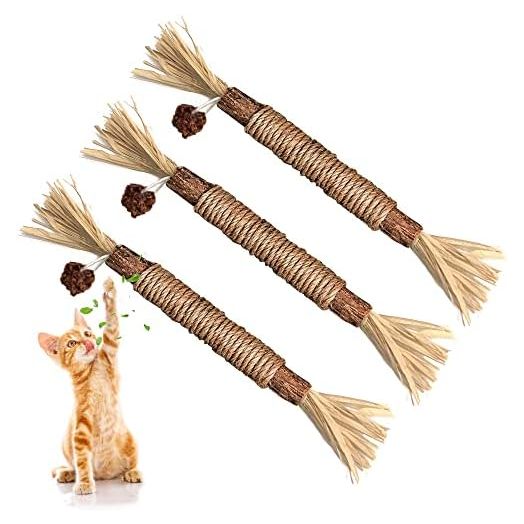 3 Pack Silvervine Cat Toy, Silvervine Sticks Cat Toys for Indoor Cats, Cat & Kitten Chew Toys for Aggressive Chewers, Cat Dental Toy for Kitten Teeth Cleaning, Matatabi Silvervine for Cats