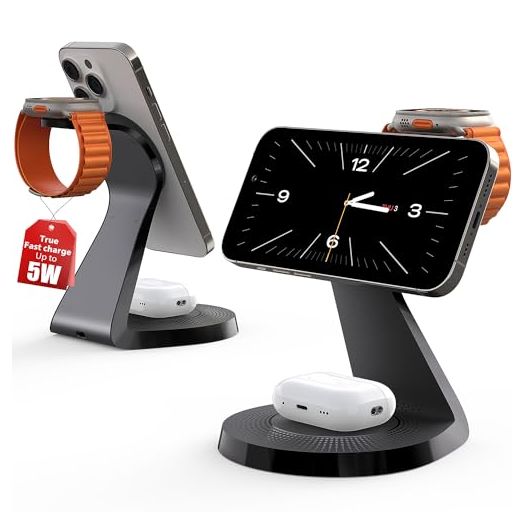 3 in 1 Charging Station for Apple Devices,Mag-Safe Charger Stand Fast Charging, Wireless Charger for iPhone 15/14/13/12 Series, & AirPods, & iWatch (30W USB-C Charger Included)