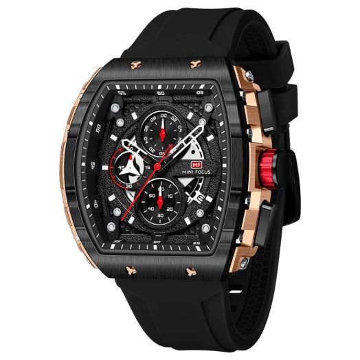 MF MINI FOCUS Men's Watch Fashion Tonneau Wrist Watches (Chronograph/Waterproof/Luminous/Calendar) Silicon Strap Quartz Watch for Men,