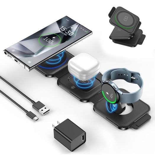 Multi Travel Charger for Samsung, Foldable Wireless Watch Charger Compatible with Galaxy Watch 6/5 Pro/4/3/Active 2/1, Fast Pocket Charging Pad for S24/S23/S22 (+/Ultra)/Note20, for Buds 2 Pro/Pro