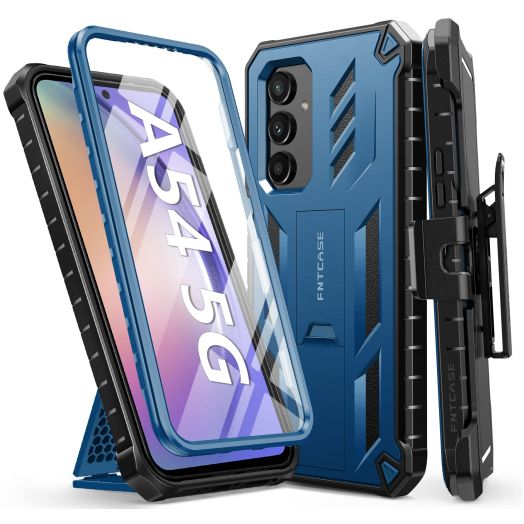 FNTCASE for Samsung Galaxy A54 5G Case: Military Grade Drop Proof Protection Cover with Kickstand & Belt-Clip Matte Textured Rugged Shockproof TPU Cell Phone Protective Case for Galaxy A54 2023 (Blue)