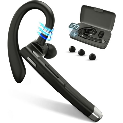 Bluetooth Headset,Wireless Bluetooth Earpiece with 500mAh Charging Case 80 Hours Talking Time,V5.1 Hands-Free Earphones with Built-in Mic for Driving/Office/Business, Compatible with IOS and Android