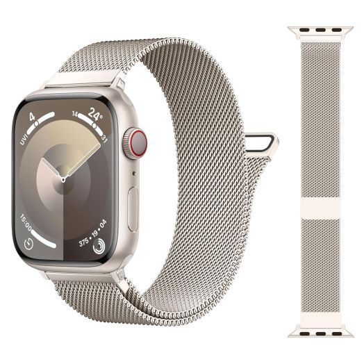 Patented Milanese Loop Compatible with Apple Watch Band 38mm 40mm 41mm 42mm 44mm 45mm 49mm for Women Men, Magnetic Bands Compatible with iWatch Series 9 8 7 6 5 4 3 SE Ultra 2 1(Starlight)