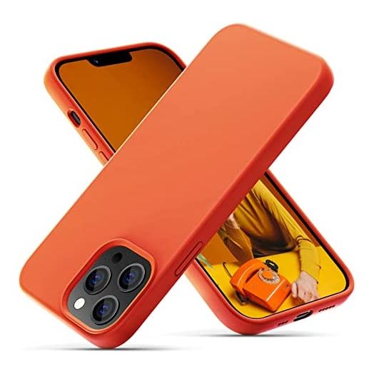 TILIYOO Liquid Silicone Case Designed for iPhone 13 Pro Case, Full Body Protective Covered Soft Gel Rubber Slim Shockproof Cover Case with Microfiber Lining, 6.1 inch (Kumquat Orange)