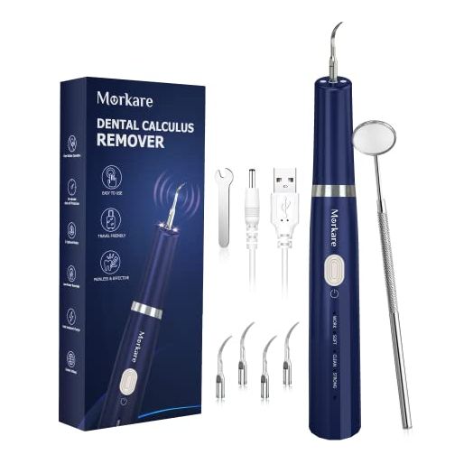 Teeth Cleaning Kit with LED Light, 4 Replaceable Heads & Oral Mirror, 3 Modes Dental Care Teeth Cleaner, Home whitening Tools Safe