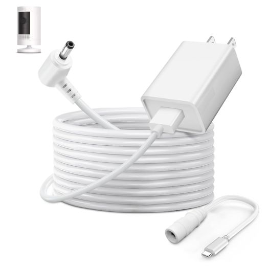 Power Adapter Charger Cord Compatible with Ring Stick Up Cam Battery/Plug-in 3rd Gen/2nd Gen & Ring Pan Tilt Stick Up Camera, Indoor/Outdoor Weatherproof Power Cord (4m/13.1ft) White