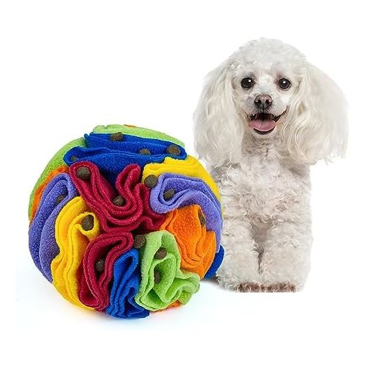 Pet Snuffle Ball, Puzzle Sniffing Interactive Dog Ball for Blind Dogs Training Stress Relief Dog Enrichment Toys Treat Ball Machine Washable (15cm, Rainbow Color)