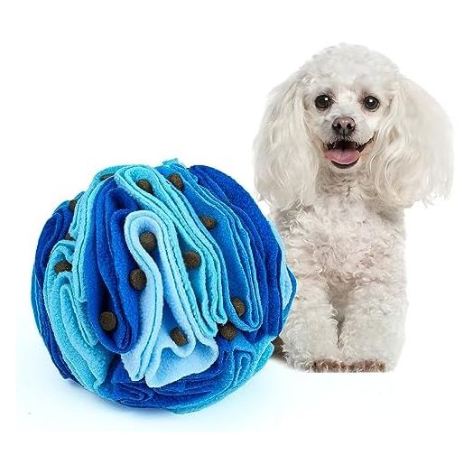 Pet Snuffle Ball, Puzzle Sniffing Interactive Dog Ball for Blind Dogs Training Stress Relief Dog Enrichment Toys Treat Ball Machine Washable (15cm, Ocean Blue)