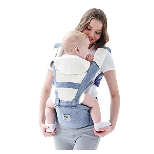Baby Carrier, Bellababy Multifunction Baby Carrier Hip Seat (Ergonomic M Position) for 3-36 Month Baby, 6-in-1 Ways to Carry, All Seasons, Adjustable Size, Perfect for Shopping Travelling (Blue)