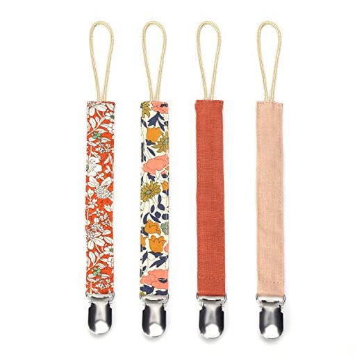 Pacifier Clips Baby Girl, Binky Clip Holder, 4 Pieces, Cotton and Linen Soft Fabric, for Babies During Teething