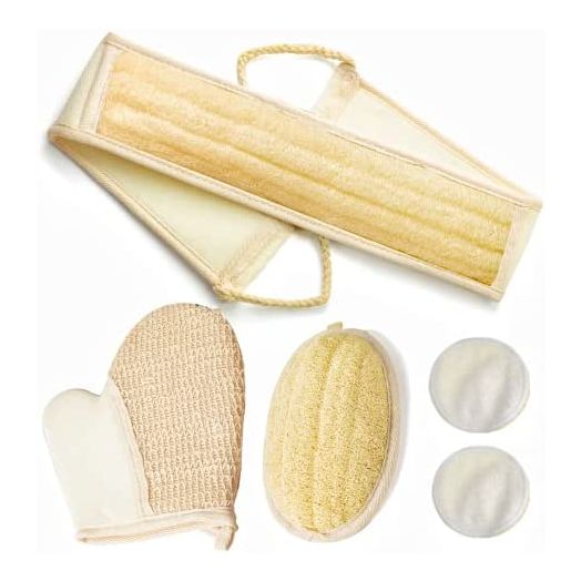 ATTEASAY Exfoliating Natural Loofah Back Scrubber (5 Pack) Exfoliating Loofah Pad Body Scrubber, Made with Eco-Friendly and Biodegradable Shower Luffa Sponge, Loofah for Women and Men