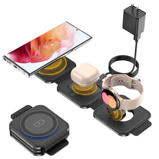 Pocket Wireless Charging Station for Samsung Android Devices, Foldable Fast Wireless Charger for Samsung Galaxy S24 S23 Ultra Z Flip Fold 5/4, Wireless Watch Charger for Galaxy Watch 6/5, Buds 2 Pro