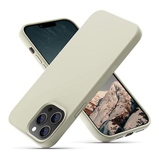CALOOP Liquid Silicone Case Designed for iPhone 13 Pro Max Case, Ultra Slim Shockproof Protective Silicone Phone Case with Soft Anti-Scratch Microfiber Lining, 6.7 inch, Stone
