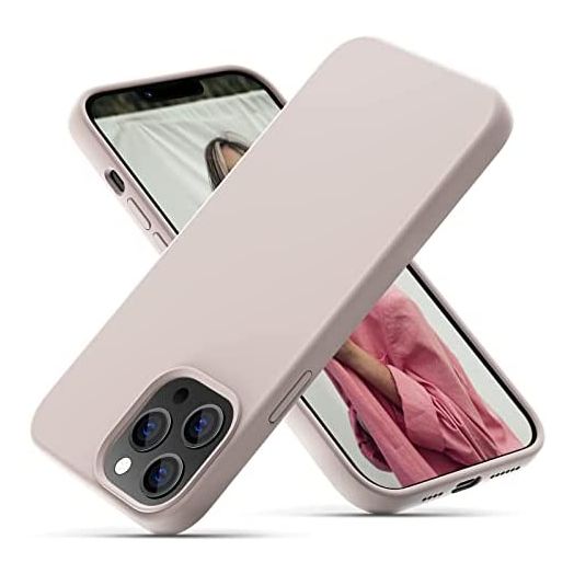 CALOOP Liquid Silicone Case Designed for iPhone 13 Pro Max Case, Ultra Slim Shockproof Protective Silicone Phone Case with Soft Anti-Scratch Microfiber Lining, 6.7 inch, Chalk Pink