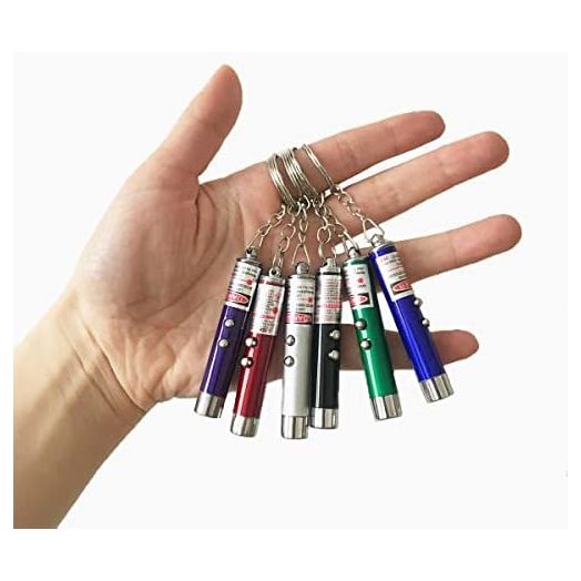 6PCS Cat Toy Mini Red Laser Pointer Cat Dog Interactive Training Tools White LED Torch Light with Keychain