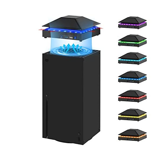 Raryars Cooling Fan for Xbox Series X Silent Absorb Fan Cooler with 2 USB Port and Xbox Series X Dust Cover Turbo Temperature Control Fan External Cooling System