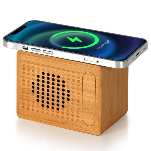 Bluetooth Speaker with 10W Fast Wireless Charger,12-Hour Playtime,Handmade and Small Portable Speakers Wireless for iPhone ipad Android Smart Devices