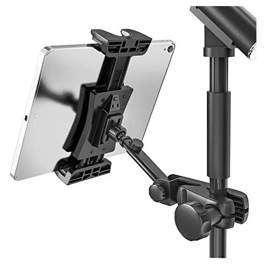 Tablet Holder for Microphone Stand, Jubor iPad Mic Music Stand Holder Mount Smartphone Tablet Mic Stand for Sheet Music Fits Devices from Screen Size 4.7 to 12.9 Inches