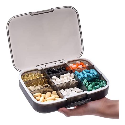 Restree Pill Organizer, Portable Pill Dispenser, Moisture-Proof Travel Pill Case for Vitamin, Medicine, Fish Oil/Supplements Extra Large 9 compartments (Black)