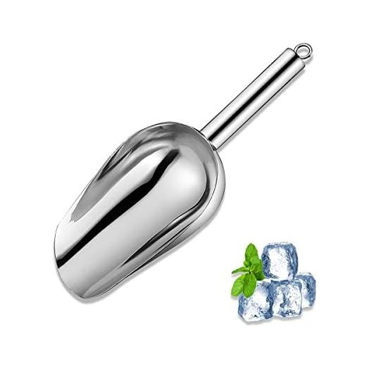 CADAVO Metal Ice Scoop 6 Oz, Stainless Steel Silver