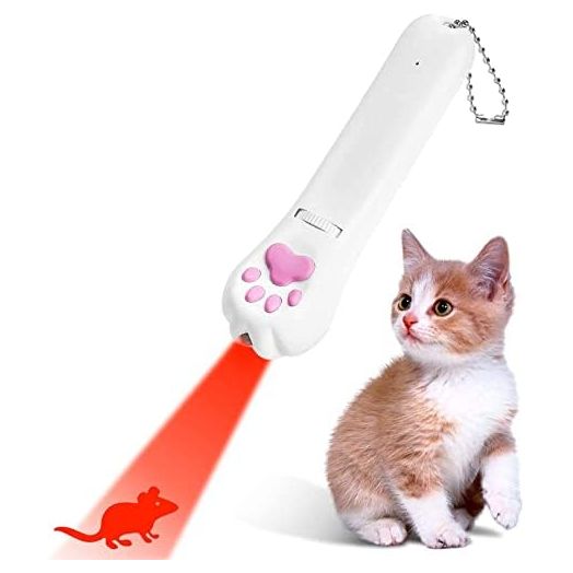 Cat Toys Laser Pointer Interactive Cats Toys for Indoor Dogs Laser Multi-Pattern Projection Mini Flashlight USB Rechargeable White Light LED (5 Red Projection, Purple Light)